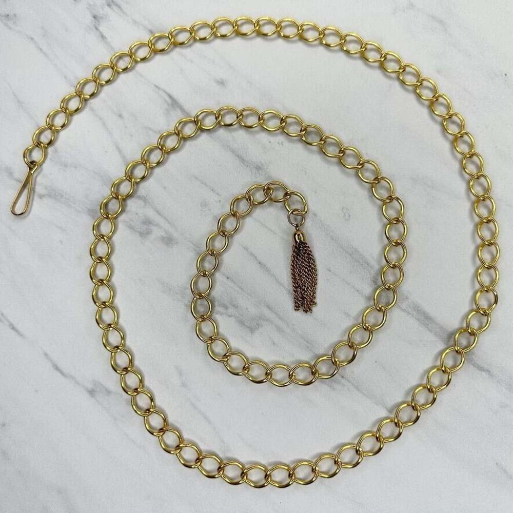 Gold Tone Chain Link Belt Tassel Charm Y2K Festival One Size (OS) ✨